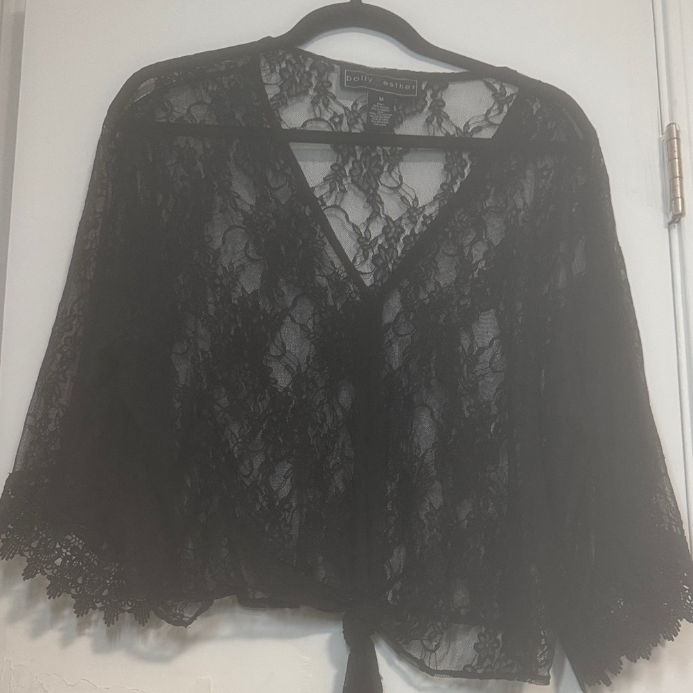 Polly & Esther Black Lace V-Neck Sweater